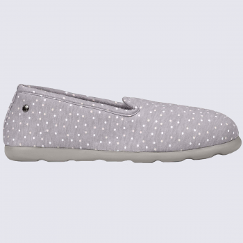 Chaussons Isotoner, chaussons confortables femme imprimé pois gris