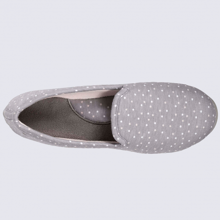 Chaussons Isotoner, chaussons confortables femme imprimé pois gris