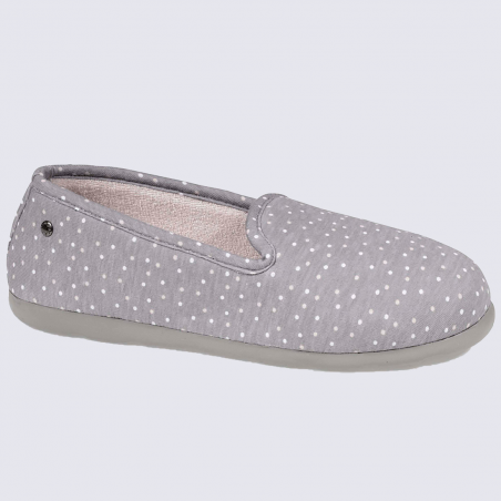 Chaussons Isotoner, chaussons confortables femme imprimé pois gris