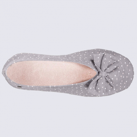 Chaussons Isotoner, chaussons ballerines femme imprimé pois gris