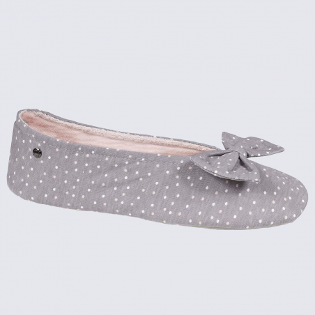 Chaussons Isotoner, chaussons ballerines femme imprimé pois gris