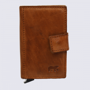 Mini portefeuille Bear, mini portefeuilles intelligent en cuir cognac