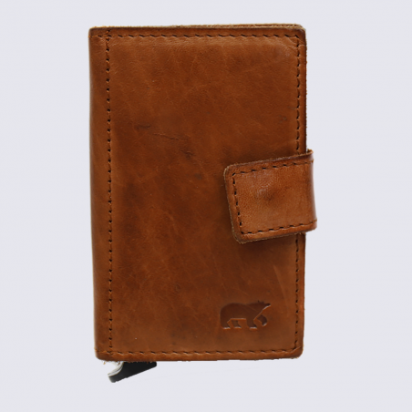 Mini portefeuille Bear, mini portefeuilles intelligent en cuir cognac Mini portefeuille Bear, mini portefeuilles intelligent en cuir cognac