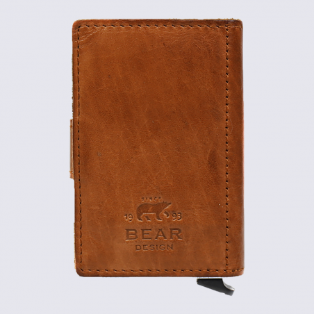 Mini portefeuille Bear, mini portefeuilles intelligent en cuir cognac