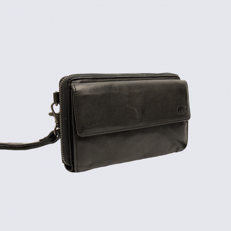Pochette Bear, pochette à bandoulière mixte en cuir noir Pochette Bear, pochette à bandoulière mixte en cuir noir