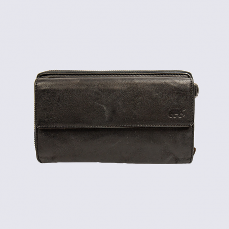 Pochette Bear, pochette à bandoulière mixte en cuir noir Pochette Bear, pochette à bandoulière mixte en cuir noir
