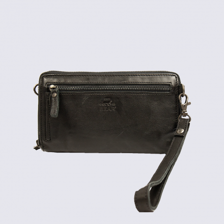 Pochette Bear, pochette à bandoulière mixte en cuir noir Pochette Bear, pochette à bandoulière mixte en cuir noir