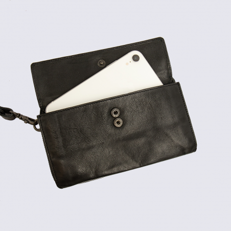 Pochette Bear, pochette à bandoulière mixte en cuir noir Pochette Bear, pochette à bandoulière mixte en cuir noir