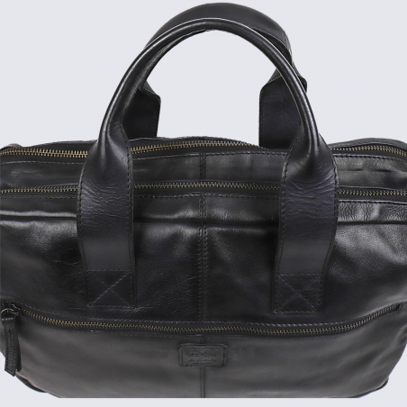 Sac business Bear, sac de travail/ordinateur unisexe en cuir noir