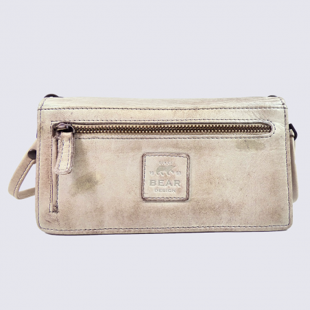 Pochette Bear, pochette à bandoulière femme en cuir gris ice Pochette Bear, pochette à bandoulière femme en cuir gris ice