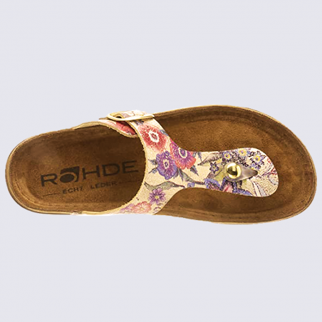 Mules Rohde, mules entre-doigts femme en cuir imprimé floral gold