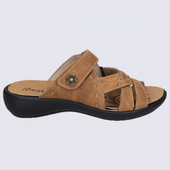 Mules Westland by Josef Seibel, mules à brides velcros femme en cuir camel