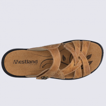Mules Westland by Josef Seibel, mules à brides velcros femme en cuir camel