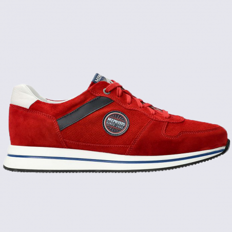 Baskets Mephisto, baskets basses confort homme en cuir velours rouge