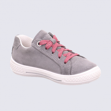 Baskets Superfit, baskets à fleurs filles en cuir gris clair