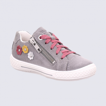 Baskets Superfit, baskets à fleurs filles en cuir gris clair Baskets Superfit, baskets à fleurs filles en cuir gris clair