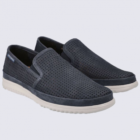 Chaussures Mephisto, chaussures slippers confort homme en cuir velours navy