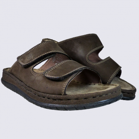 Mules Rohde, mules à brides velcro homme en cuir moka