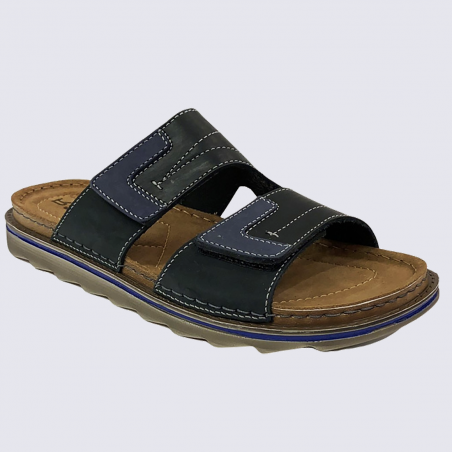 Mules Rohde, mules surpiquées à brides velcros homme en cuir noir Mules Rohde, mules surpiquées à brides velcros homme en cuir noir