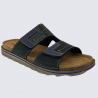 Mules Rohde, mules surpiquées à brides velcros homme en cuir noir Mules Rohde, mules surpiquées à brides velcros homme en cuir noir