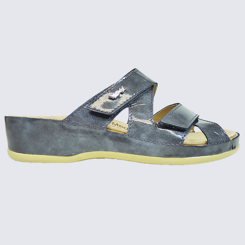 Mule ouvert pour femmes en cuir lamé platine bronce talon 2