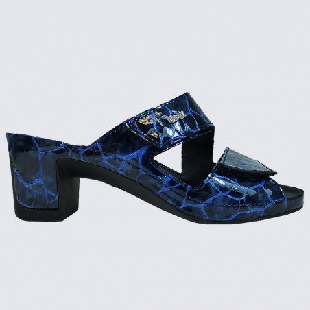 Mules Vital, mules à talons tendance femme en croco vernis ocean