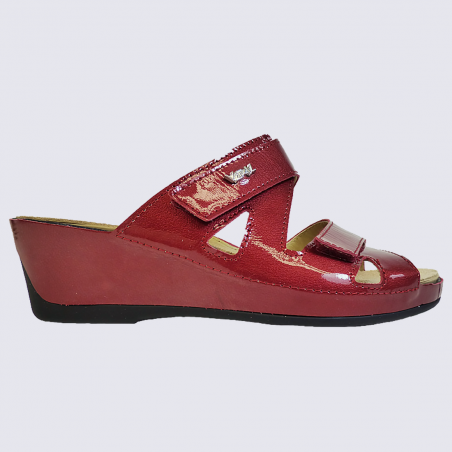 Mules Vital, mules compensées confortables femme en cuir rouge