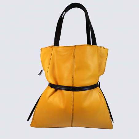Sac porté épaule Charlotte, sac porté épaule resserré par un nœud femme en cuir jaune tournesol Sac porté épaule Charlotte, sac porté épaule resserré par un nœud femme en cuir jaune tournesol