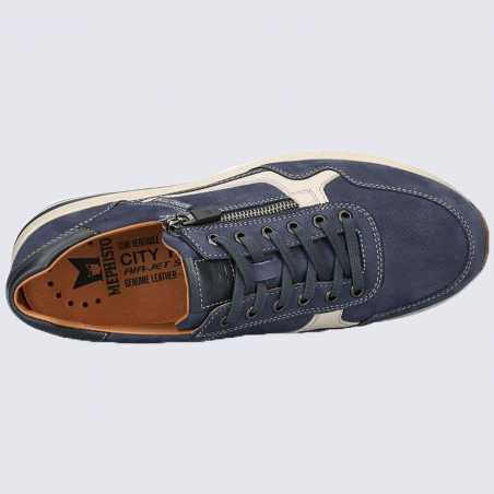 Baskets Mephisto, baskets basses confort homme en cuir lisse navy