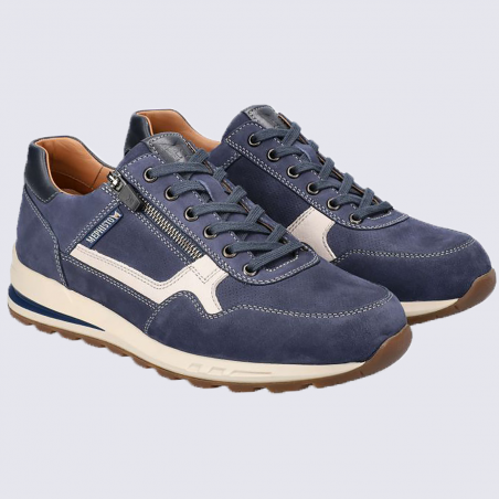 Baskets Mephisto, baskets basses confort homme en cuir lisse navy