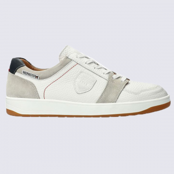 Baskets Mephisto, baskets basses homme en cuir velours et cuir blanc