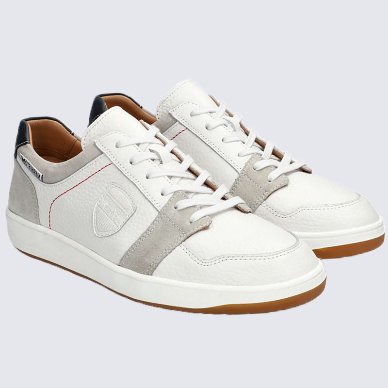 Baskets Mephisto, baskets basses homme en cuir velours et cuir blanc