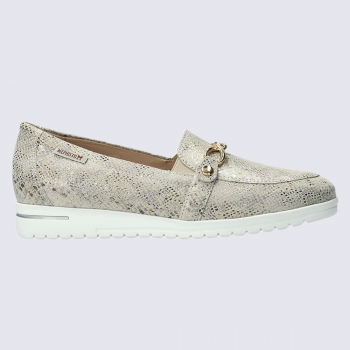 Mocassins Mephisto, mocassins imprimé reptile femme en cuir platinium
