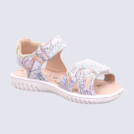 Sandales Superfit, sandales imprimé floral filles en cuir blanc multicolore