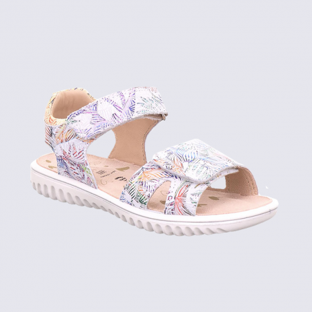 Sandales Superfit, sandales imprimé floral filles en cuir blanc multicolore