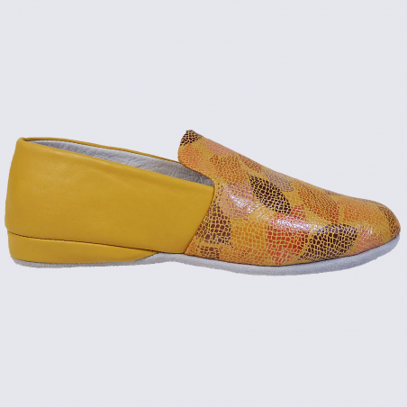 Chaussons Erel, chaussons à motifs femme en cuir jaune