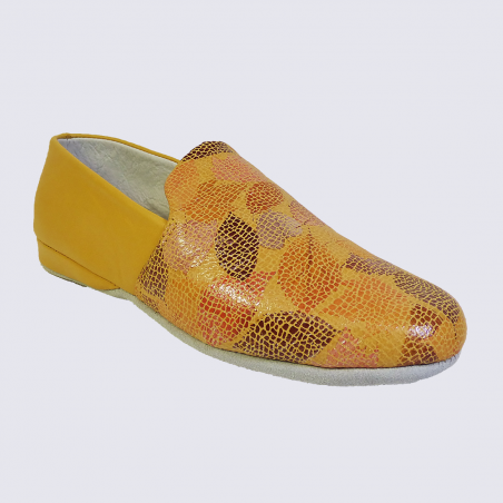 Chaussons Erel, chaussons à motifs femme en cuir jaune