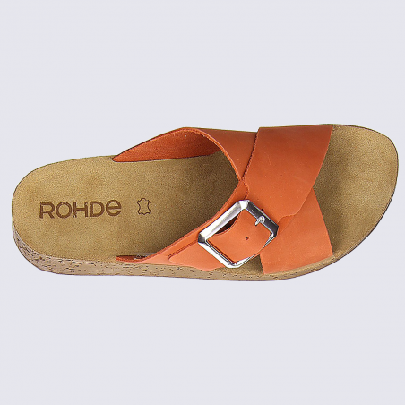 Mules Rohde, mules à talons compensés femme en cuir nubuck orange renard