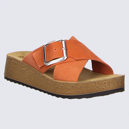 Mules Rohde, mules à talons compensés femme en cuir nubuck orange renard