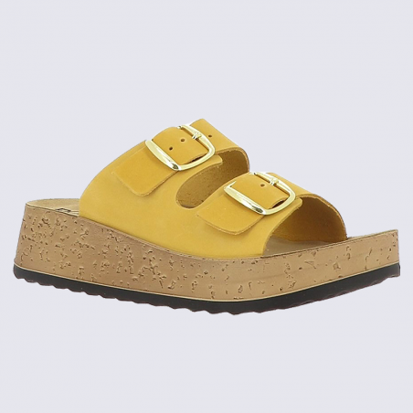 Mules Rohde, mules à talons compensés femme en cuir nubuck jaune Mules Rohde, mules à talons compensés femme en cuir nubuck jaune