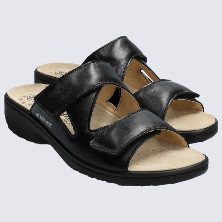 Mules Mobils, mules confortables femme en cuir noir