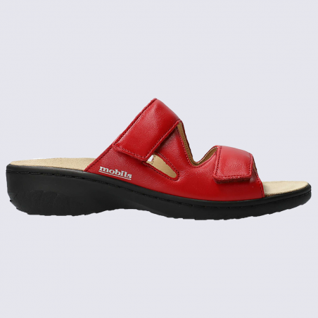 Mules Mobils, mules confortables femme en cuir rouge