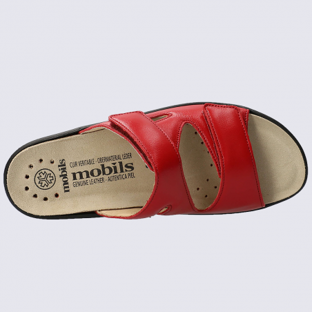 Mules Mobils, mules confortables femme en cuir rouge