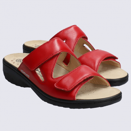 Mules Mobils, mules confortables femme en cuir rouge