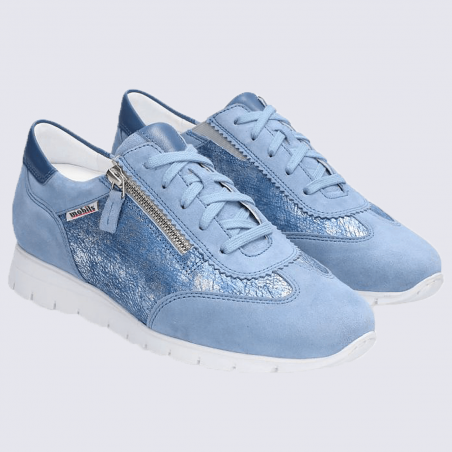 Baskets Mobils, baskets tendances femme en cuir velours mer bleue