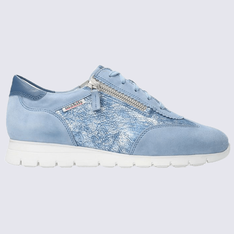 Baskets Mobils, baskets tendances femme en cuir velours mer bleue
