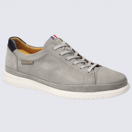 Baskets Mephisto, baskets basses confortables homme en cuir velours gris clair