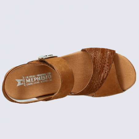 Sandales Mephisto, sandales à talon compensé femme imprimé en cuir noisette