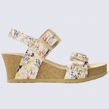 Sandales Mephisto, sandales à talon compensé femme en cuir imprimé multicolore