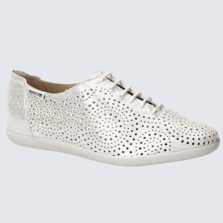 Chaussures Mephisto, chaussures perforées femme en cuir argent